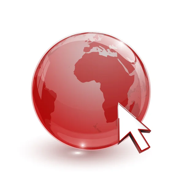 Globo de vidro mapa terra 3d vermelho e cursor — Vetor de Stock