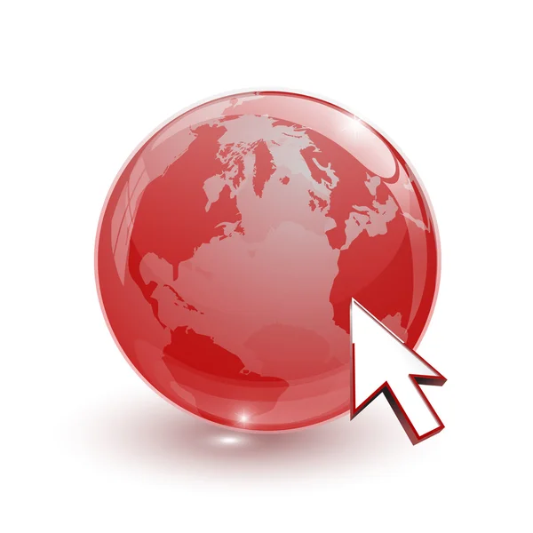 Globo de vidro mapa terra 3d vermelho e cursor — Vetor de Stock