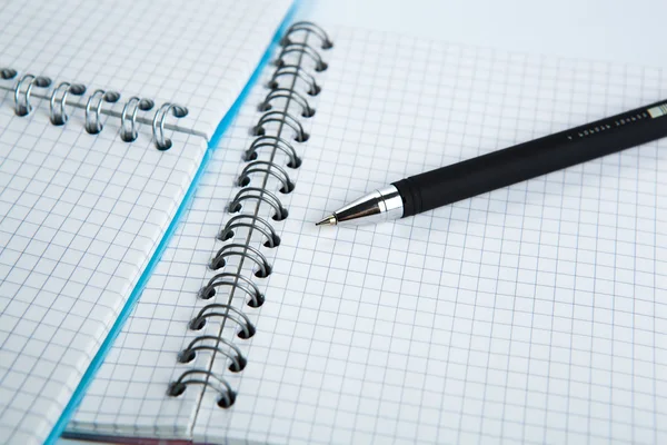 Pen på rutiga papper anteckningsboken — Stockfoto