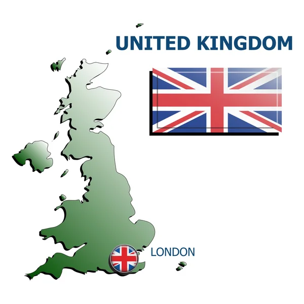 Collage mapa bandera insignia uk — Vector de stock