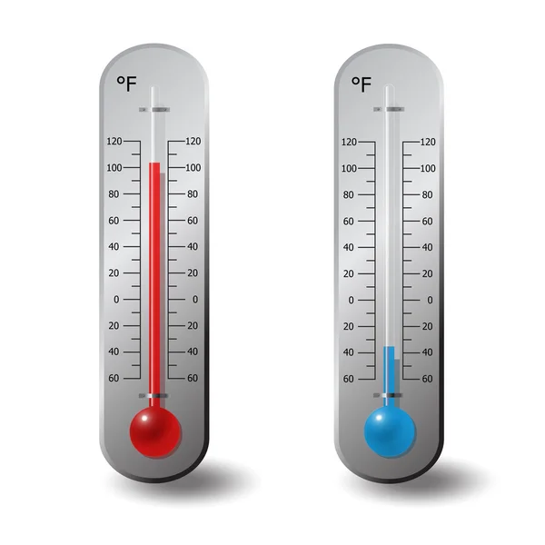 Thermometers fahrenheit rood blauw mate set — Stockvector