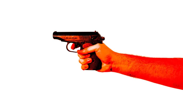 Man's hand holding a pistol Makarov blood — Stock Photo, Image