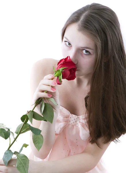 Girl with a rose in hands 3 — Stock Photo, Image