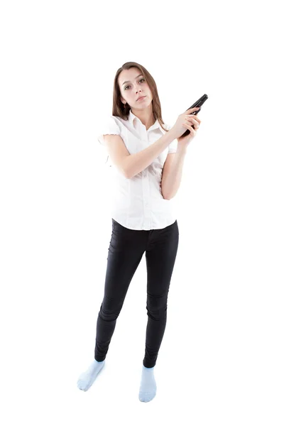Chica joven sosteniendo una pistola —  Fotos de Stock