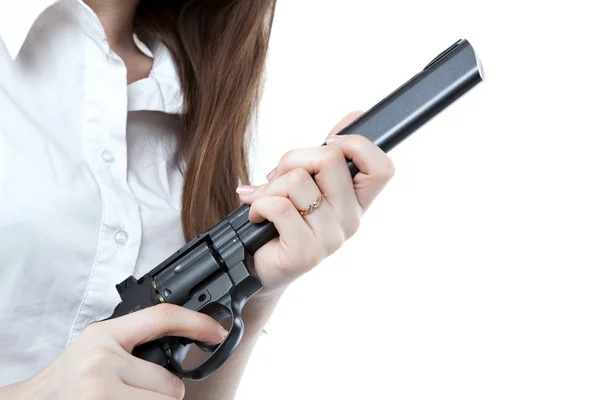 Young girl holding a pistol — Stock Photo, Image