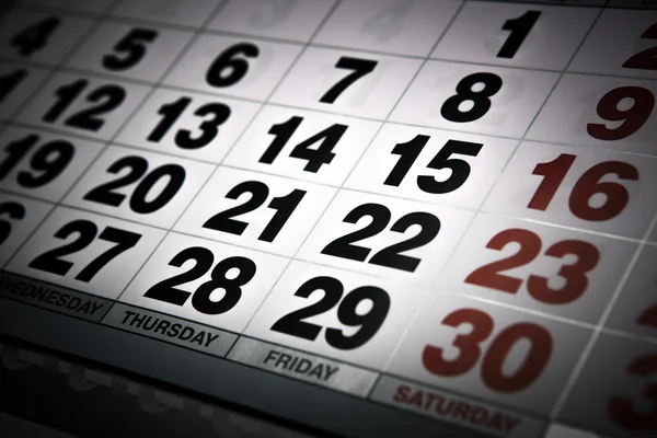 Wall calendar and number of days closeup — Stock Photo, Image