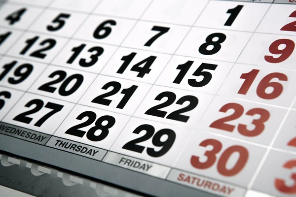 Wall calendar and number of days closeup — Stock Photo, Image