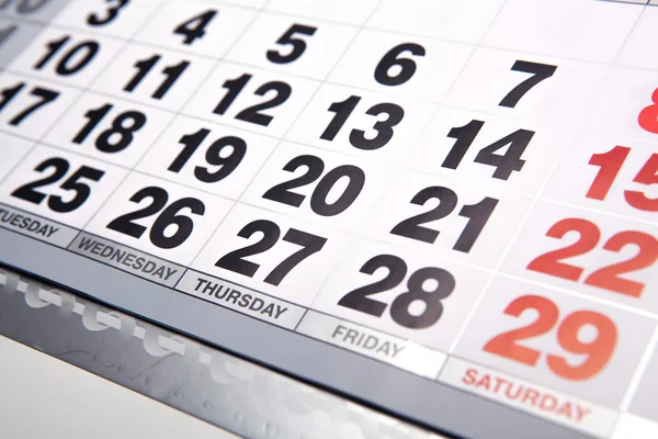 Wall calendar and number of days closeup — Stock Photo, Image