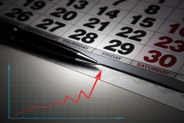 Nástěnný kalendář s detailním pera — Stock fotografie