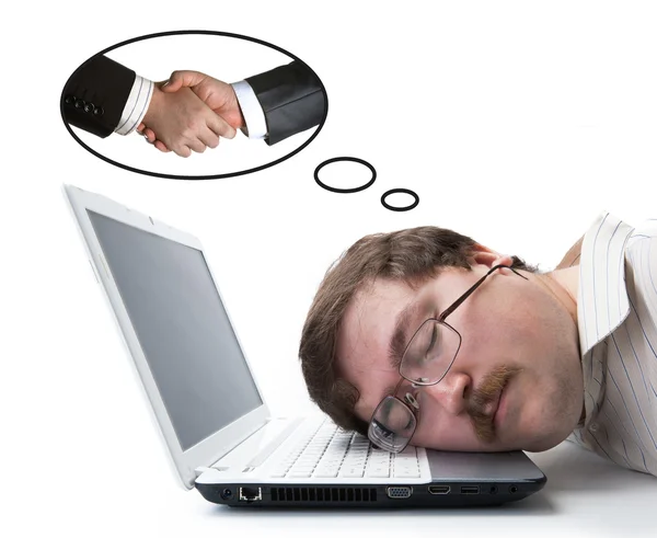 Employee at the computer dreaming agreement — Stock Photo, Image