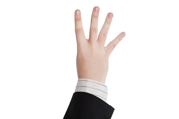 Main masculine montrant quatre doigts — Photo