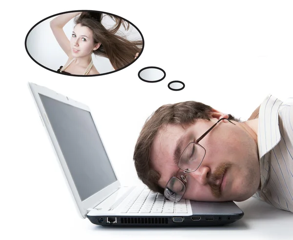 Employee for computer dream girl fashion model — Stock Photo, Image