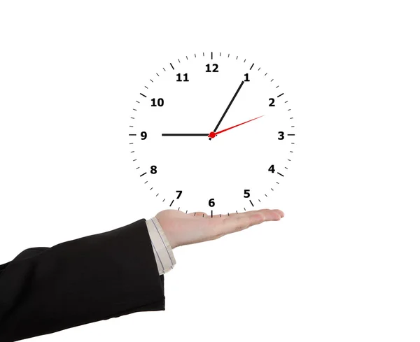 Clock per palms of the man — Stock Photo, Image