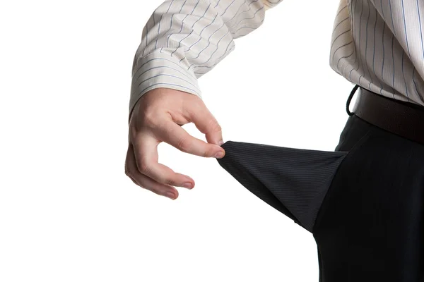 Man's hand turns empty pocket — Stock Photo, Image