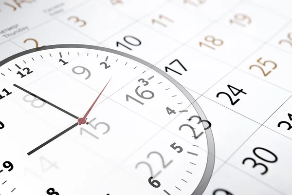 Foglio di un calendario con il numero di giorni e orologio — Foto Stock