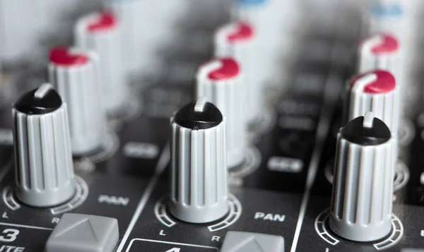 Sound Mixer Many Faders Close Music Studio — 图库照片