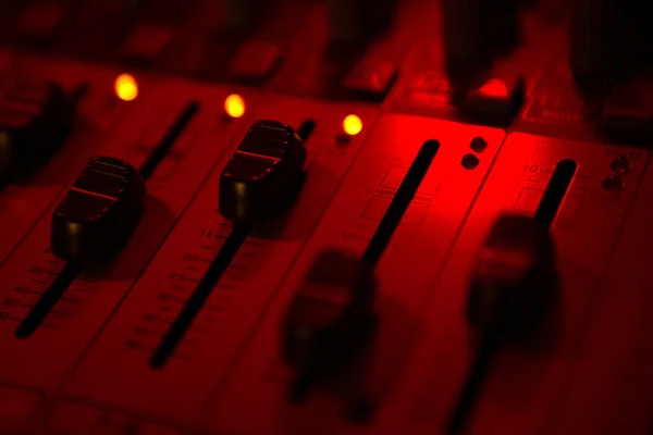Sound Mixer Faders Close Disco Music — Stock Photo, Image