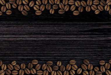 Ahşap bir resimde kavrulmuş kahve çekirdekleri.