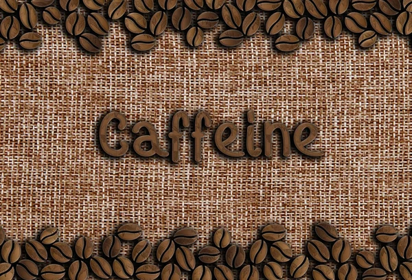 Chicchi Caffè Con Iscrizione Caffeina Sacco Sfondo Illustrazione — Foto Stock