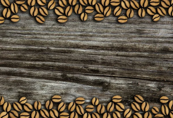 Geröstete Kaffeebohnen Einer Reihe Auf Einem Hölzernen Hintergrund Illustration lizenzfreie Stockbilder