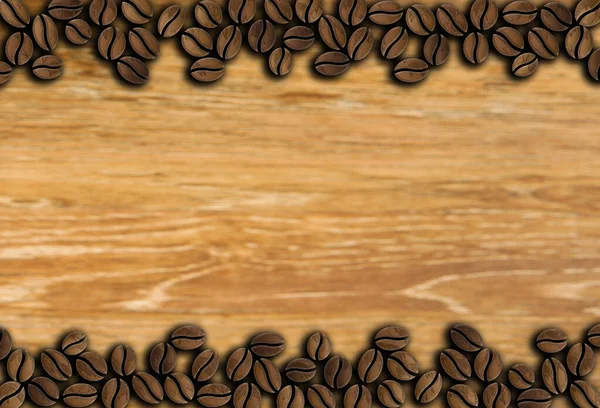 Rostade Kaffebönor Trä Bakgrund Illustration Stockbild