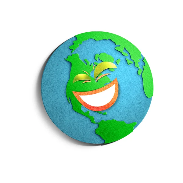 Funny laughing Earth globe. Paper cut illustration. — Stock Photo, Image