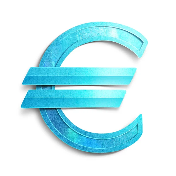 Blå eurotecknet. papper skära illustration.isolat ed på vit bakgrund. — Stockfoto