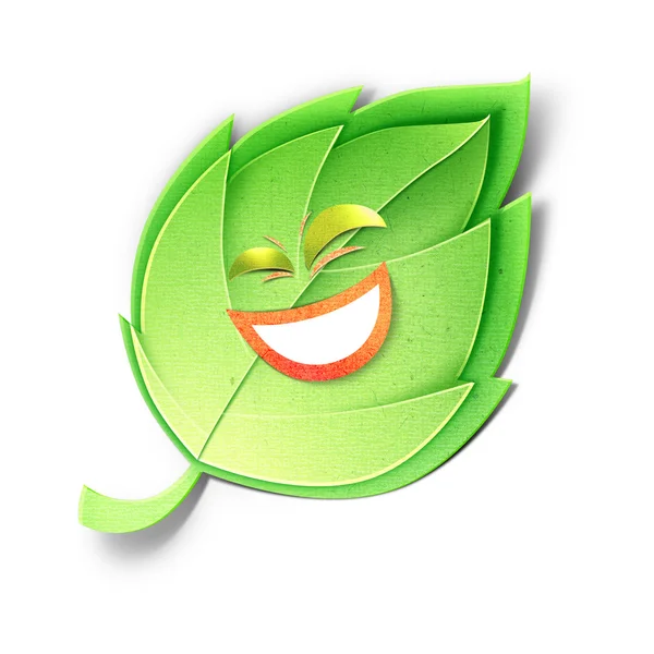 Sonriente hoja verde brillante. ilustración de corte de papel . — Foto de Stock