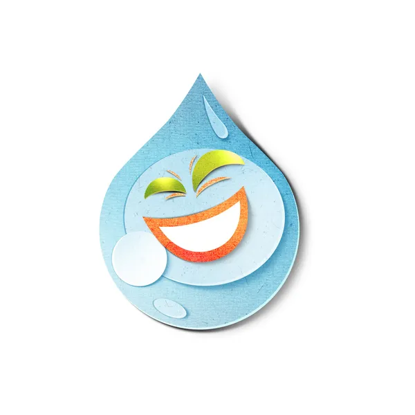 Gelukkig water drop karakter. papier gesneden illustratie. geïsoleerd op witte achtergrond — Stockfoto