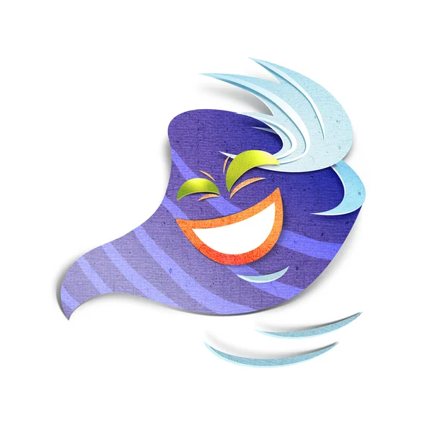 Feliz personaje de huracán riendo. ilustración de corte de papel. Aislado sobre fondo blanco —  Fotos de Stock