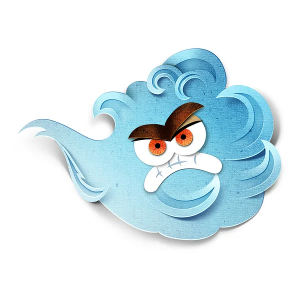 Angry wind character. Weather paper cut illustration. Isolated on white background — Stock Photo, Image