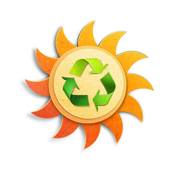 Sun icon with recycle symbol on it. Paper cut environment concept. — Stock Photo, Image