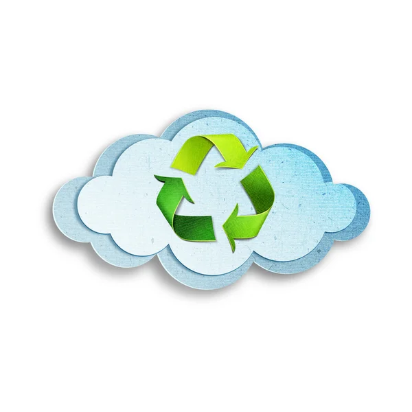 Cloud and recycle symbol. Environmental concept. Paper cut illustration. Isolated on white background — Stock Photo, Image