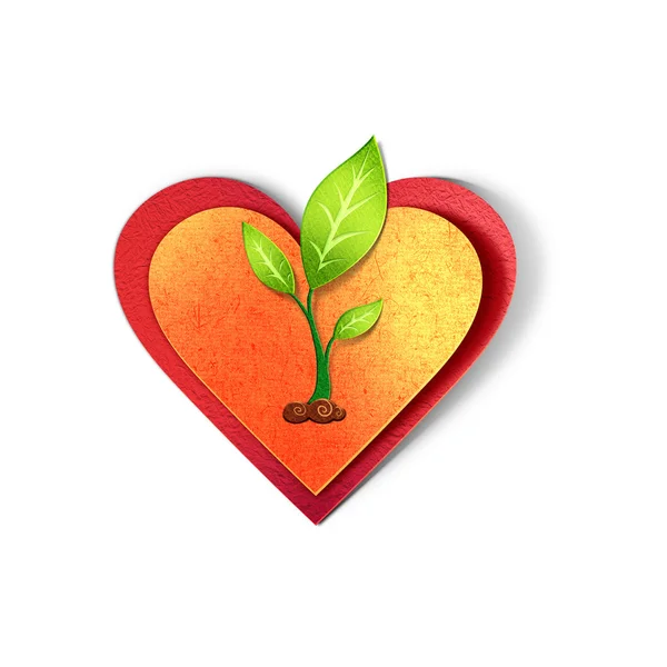 Paper cut illustration. Heart with young tree. Isolated on white. — Stock Photo, Image