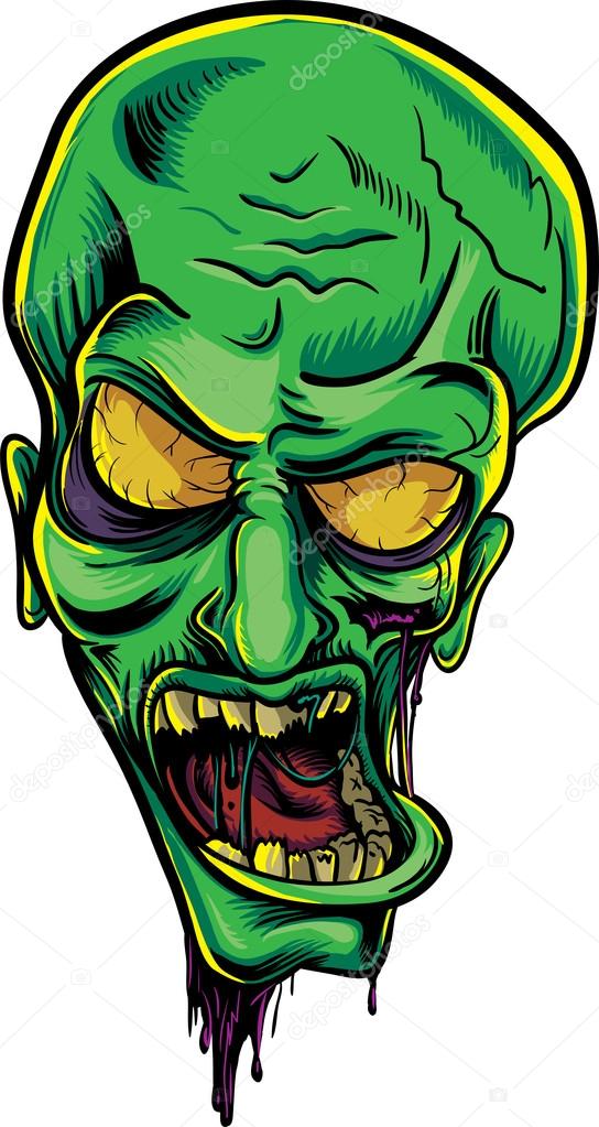 Screaming green zombie. Halloween poster