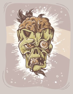 kızgın zombi karakter 's ağız göz ile. sepya halloween poster.