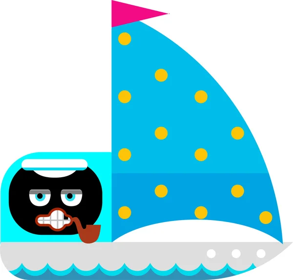 Yacht boat with captain's head in window — Stock Vector