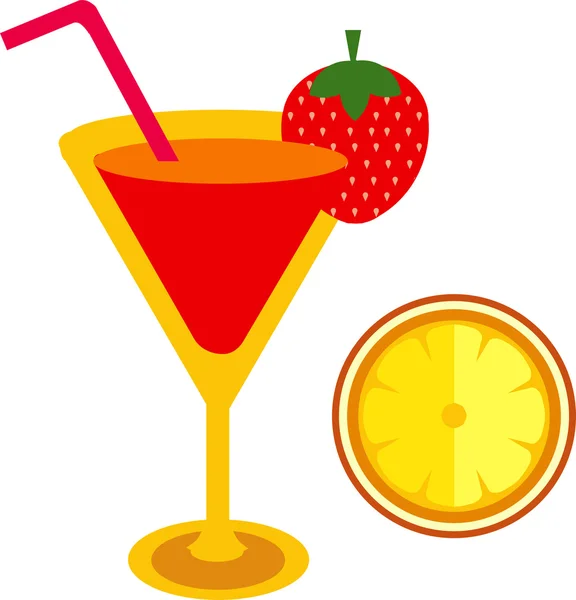 Martini coctail with strawberry and lemon — Stock Vector