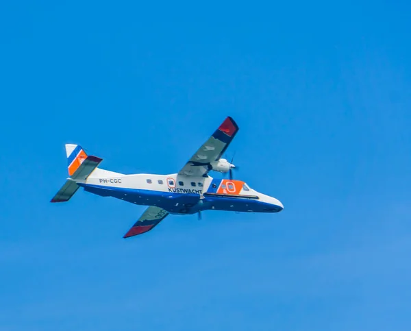 Dutch Coast Guard Air Plane Flying Sky Surveillance Safety Beach — Stock Photo, Image