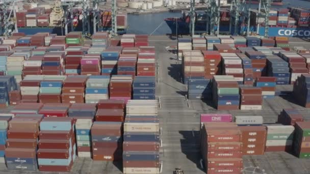 Images Aériennes Arriéré Massif Conteneurs Maritimes Dans Port Long Beach — Video
