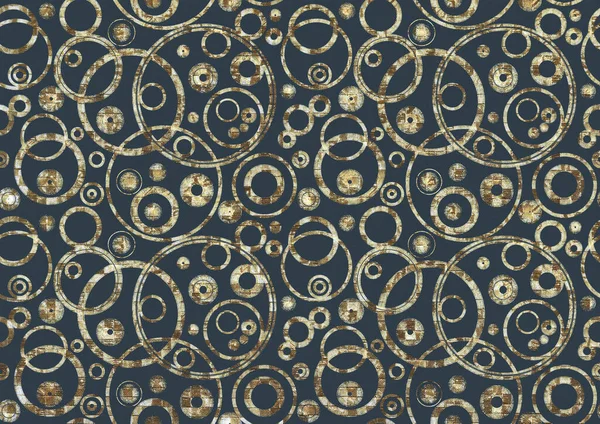 Abstraktní Bezešvé Vzory Překrývající Kruhy Zlatý Třpyt Vzorkem Čtverců Modré — Stock fotografie