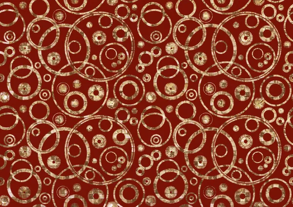 Abstraktní Bezešvé Vzory Překrývající Kruhy Zlatý Třpyt Vzorkem Čtverců Červené — Stock fotografie