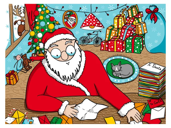 Santa Claus leyendo mensajes Ilustraciones de stock libres de derechos
