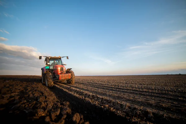 Tracteur Travaillant Dans Champ Préparant Terre Pour Plantation Travaillant Champ — Photo