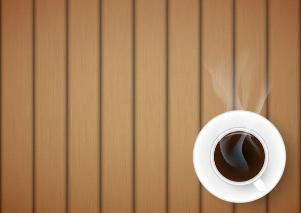 Tazza di caffè vettoriale sullo sfondo in legno . — Vettoriale Stock