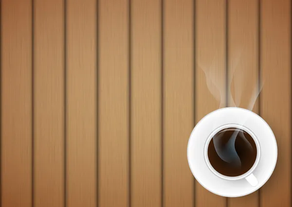 Vector coffee cup against wooden background. — Stock Vector