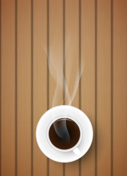 Vector coffee cup against wooden background. — Stock Vector