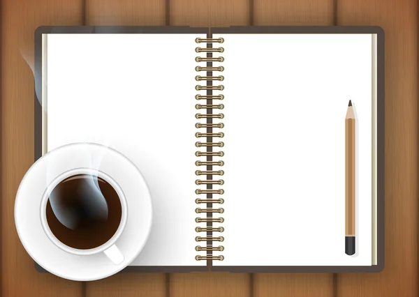 Carnet vierge avec tasse à café sur la table- Vector — Image vectorielle