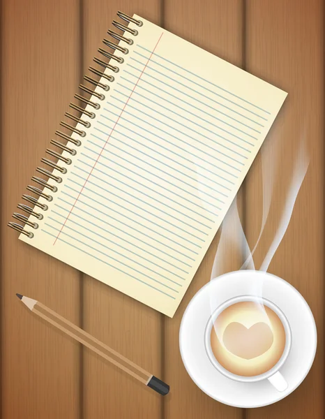 Пустой блокнот с кофейной чашкой на столе - вектор — стоковый вектор