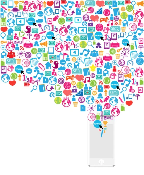 şablon tasarım telefon fikri ile sosyal ağ simgeleri arka plan